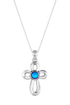 Ribbon Cross Pendant features a beautifully crafted design that adds a touch of elegance to the traditional cross, creating an eye-catching look.  At the center, our signature color-changing polished blue crystal beautifully enhances this classic religious symbol. These earrings are crafted from high-quality sterling silver, ensuring durability and shine. 
