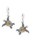 Sea Turtle Earrings, inspired by the Hawaiian Turtle, known as Honu. Crafted from sterling silver, these earrings with polished fire stone beautifully showcase your love for the ocean.