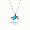 Sideways Sea Turtle Pendant brings wisdom and good luck that comes with an 18" sterling silver and a polished blue stone.