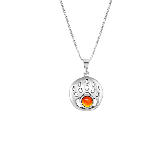 Small Bear Paw Pendant crafted from high-quality sterling silver. The pendant with polished fire stone comes with an 18” sterling silver .7mm box chain, providing a comfortable fit