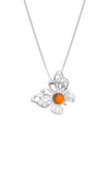 Small Butterfly Pendant crafted with exquisite attention to detail, showcasing a beautiful sterling silver butterfly design with frosted fire stone that symbolizes transformation and beauty. Comes with an 18" sterling silver .7mm box chain included, ensuring a ready-to-wear accessory.