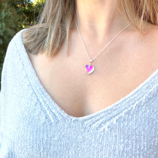 Small Crystal Heart Pendant crafted with sterling silver components, this pendant is designed for both quality and style. Includes a 16" sterling silver .7mm box chain with the polished pink pendant.
