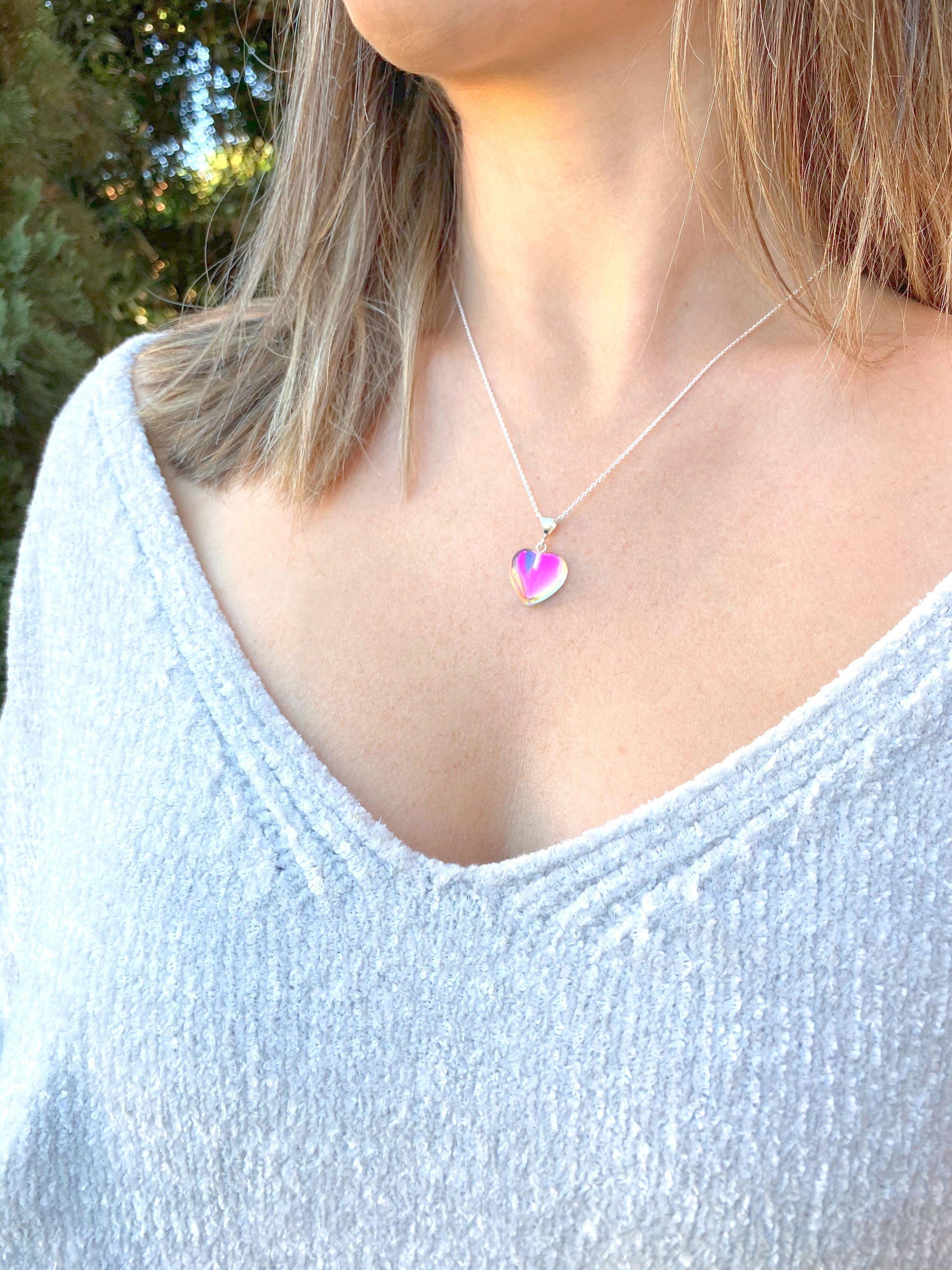 Small Crystal Heart Pendant crafted with sterling silver components, this pendant is designed for both quality and style. Includes a 16" sterling silver .7mm box chain with the polished pink pendant.