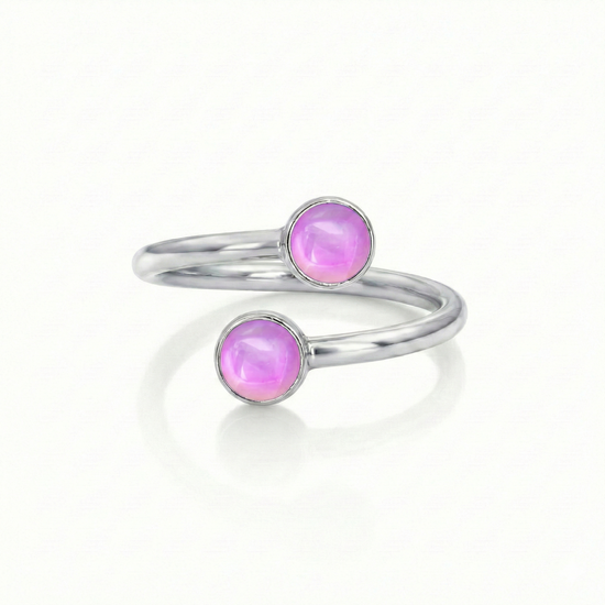 Small Double Ring features two exquisite 5mm polished pink circle crystals that add a touch of sparkle and elegance.
