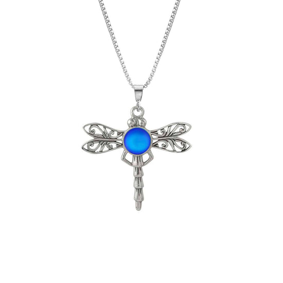 Small Dragonfly Pendant, crafted from high-quality sterling silver for durability and shine Intricate dragonfly design that symbolizes grace and transformation. Features a stunning 5mm frosted blue stone for an added touch of elegance. Comes with an 18” sterling silver box chain for a complete look