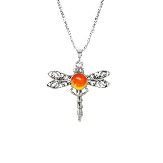 Small Dragonfly Pendant, crafted from high-quality sterling silver for durability and shine Intricate dragonfly design that symbolizes grace and transformation. Features a stunning 5mm polished fire stone for an added touch of elegance. Comes with an 18” sterling silver box chain for a complete look