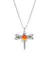 Small Dragonfly Pendant, crafted from high-quality sterling silver for durability and shine Intricate dragonfly design that symbolizes grace and transformation. Features a stunning 5mm polished fire stone for an added touch of elegance. Comes with an 18” sterling silver box chain for a complete look