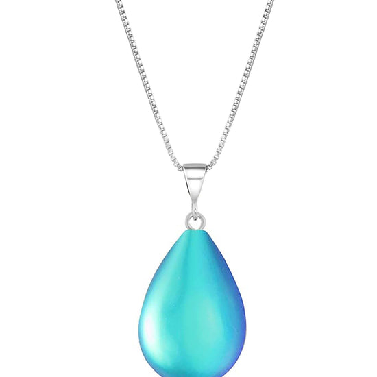 Small Drop Pendant Crafted with sterling silver components, this frosted aqua pendant comes with an included 18" sterling silver .7mm box chain for a polished look.