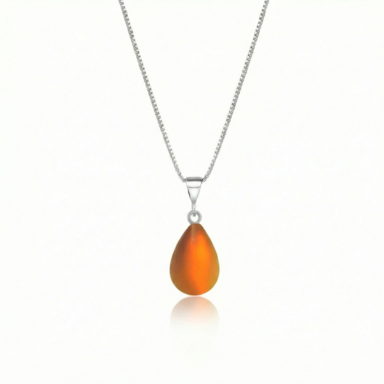 Crystal Small Drop Pendant Crafted with sterling silver components, this frosted fire pendant comes with an included 18" sterling silver .7mm box chain for a polished look.