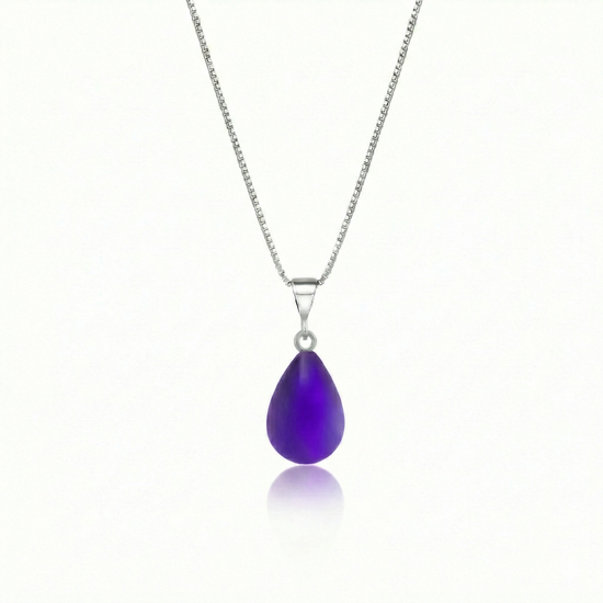 Crystal Small Drop Pendant Crafted with sterling silver components, this frosted violet pendant comes with an included 18" sterling silver .7mm box chain for a polished look.