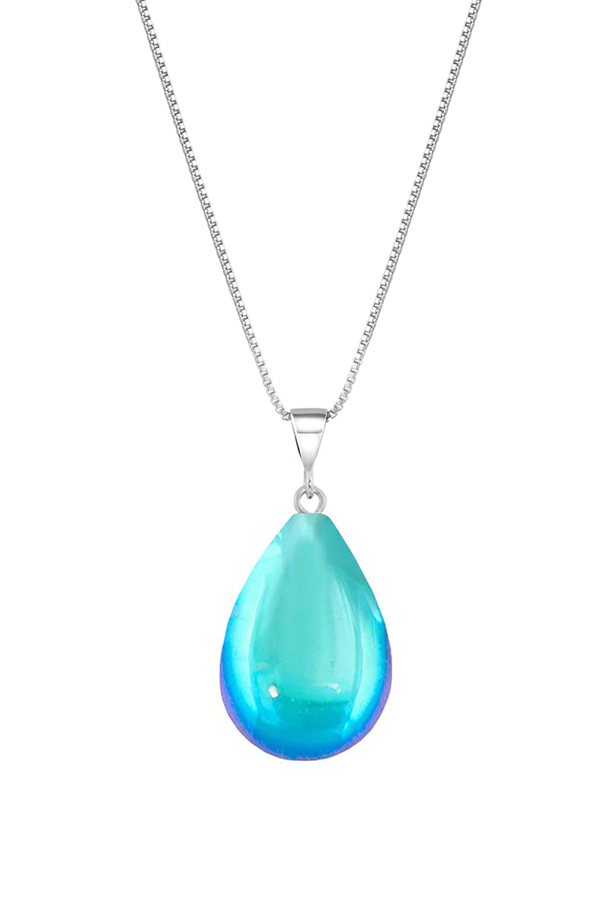Small Drop Pendant Crafted with sterling silver components, this polished aqua pendant comes with an included 18" sterling silver .7mm box chain for a polished look.