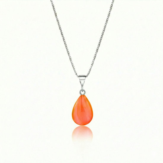 Crystal Small Drop Pendant Crafted with sterling silver components, this polished fire pendant comes with an included 18" sterling silver .7mm box chain for a polished look.