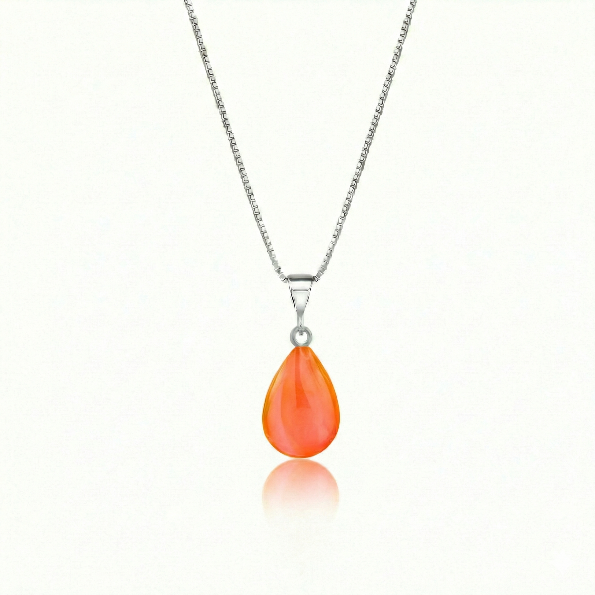 Crystal Small Drop Pendant Crafted with sterling silver components, this polished fire pendant comes with an included 18" sterling silver .7mm box chain for a polished look.