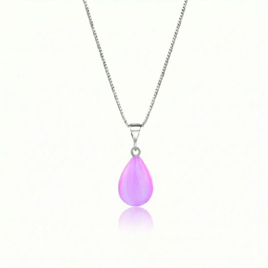 Crystal Small Drop Pendant Crafted with sterling silver components, this polished pink pendant comes with an included 18" sterling silver .7mm box chain for a polished look.