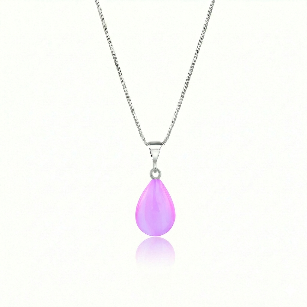 Crystal Small Drop Pendant Crafted with sterling silver components, this polished pink pendant comes with an included 18" sterling silver .7mm box chain for a polished look.