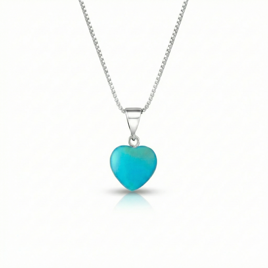 Small Crystal Heart Pendant crafted with sterling silver components, this pendant is designed for both quality and style. Includes a 16" sterling silver .7mm box chain with the frosted aqua pendant.