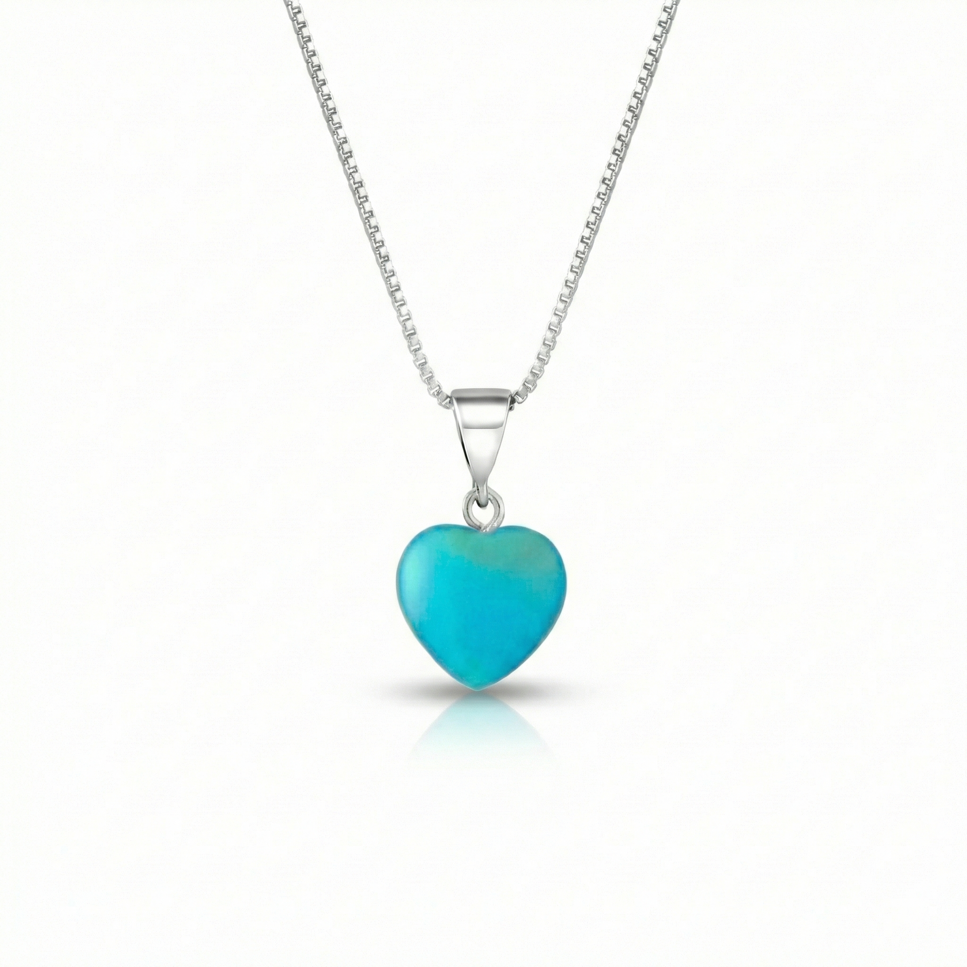 Small Crystal Heart Pendant crafted with sterling silver components, this pendant is designed for both quality and style. Includes a 16" sterling silver .7mm box chain with the frosted aqua pendant.