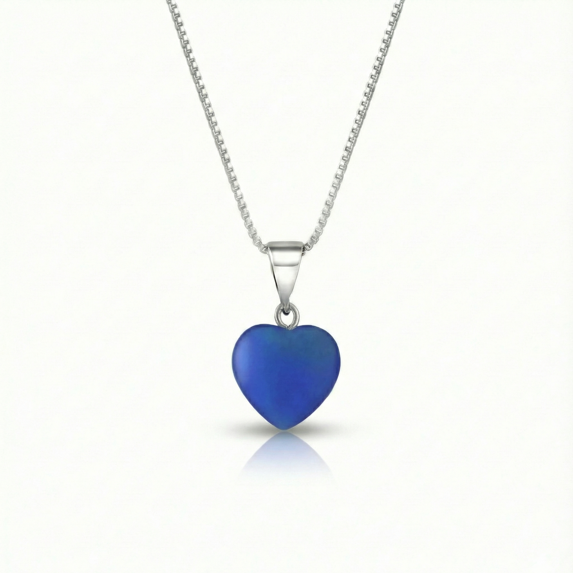 Small Crystal Heart Pendant crafted with sterling silver components, this pendant is designed for both quality and style. Includes a 16" sterling silver .7mm box chain with the frosted blue pendant.