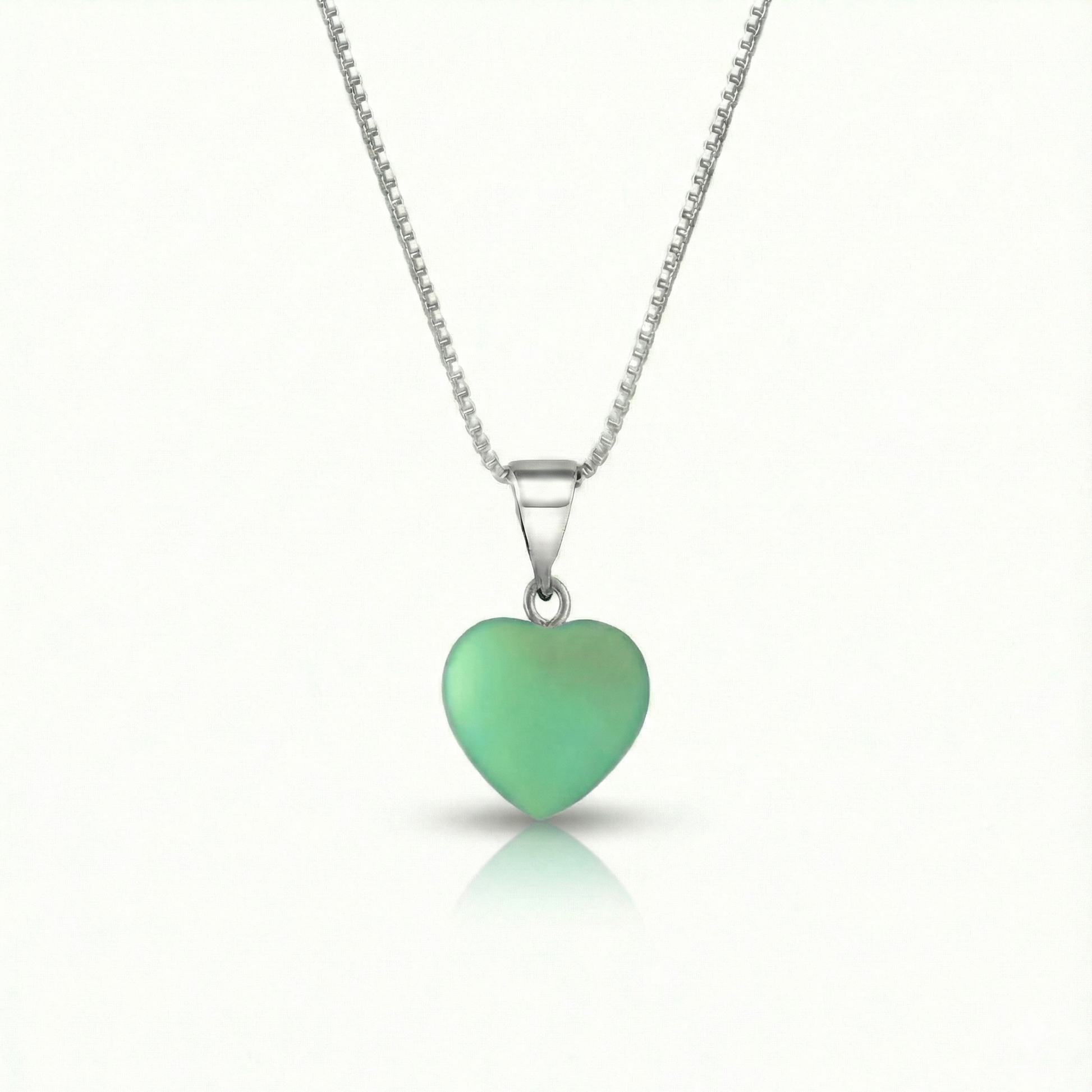 Small Crystal Heart Pendant crafted with sterling silver components, this pendant is designed for both quality and style. Includes a 16" sterling silver .7mm box chain with the frosted green pendant.