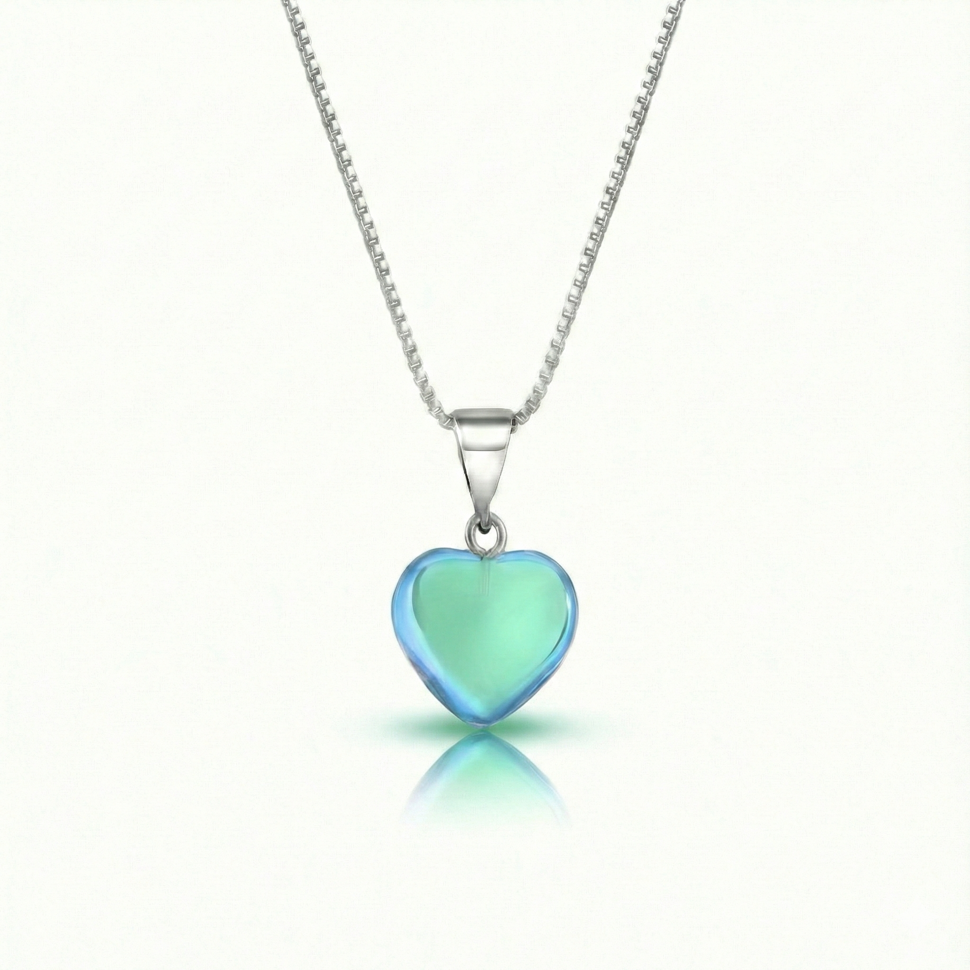 Small Crystal Heart Pendant crafted with sterling silver components, this pendant is designed for both quality and style. Includes a 16" sterling silver .7mm box chain with the polished green pendant.