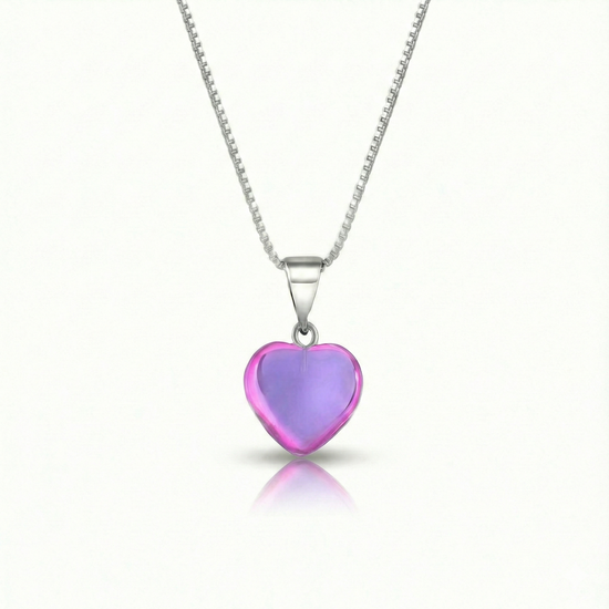 Small Crystal Heart Pendant crafted with sterling silver components, this pendant is designed for both quality and style. Includes a 16" sterling silver .7mm box chain with the polished pink pendant.