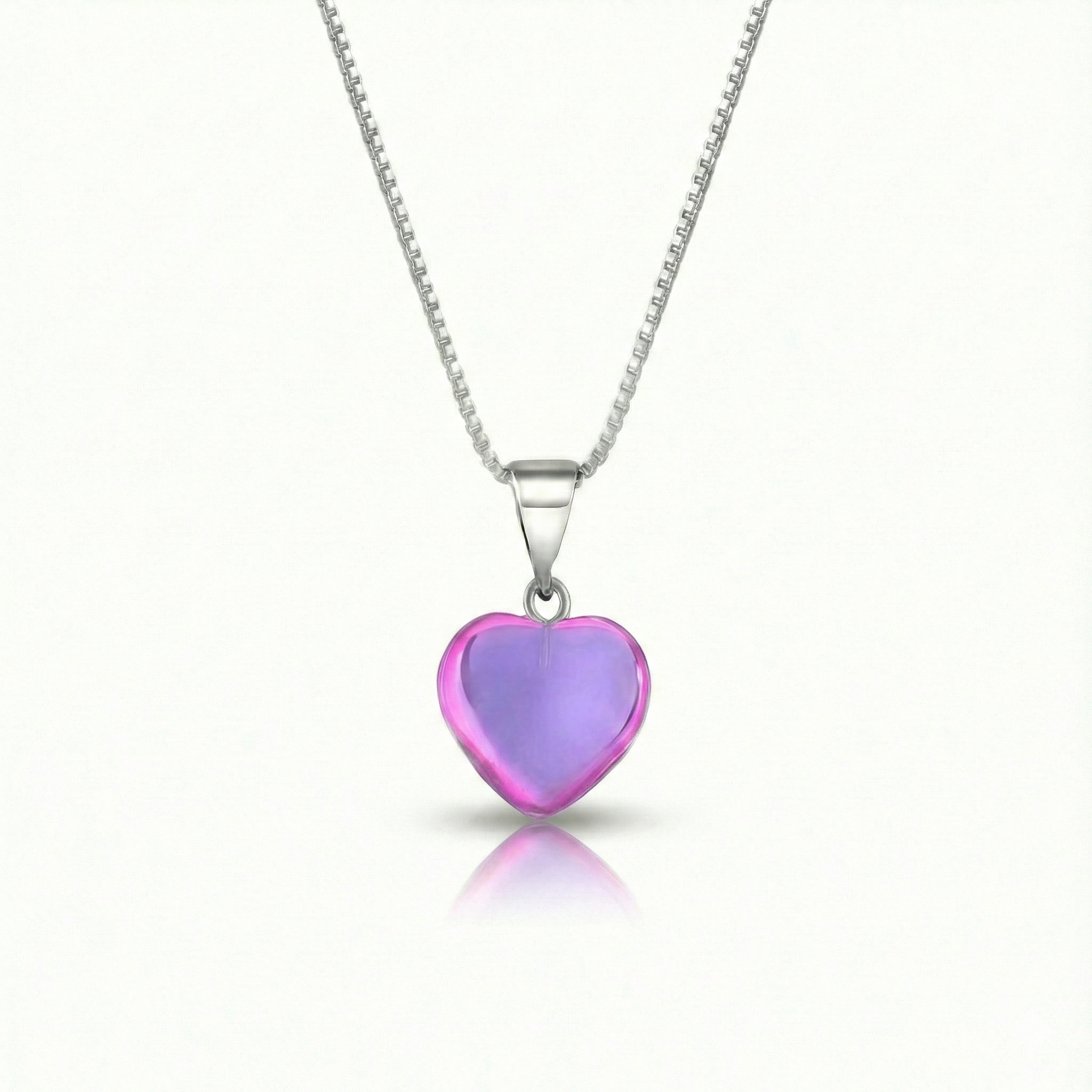Small Crystal Heart Pendant crafted with sterling silver components, this pendant is designed for both quality and style. Includes a 16" sterling silver .7mm box chain with the polished pink pendant.