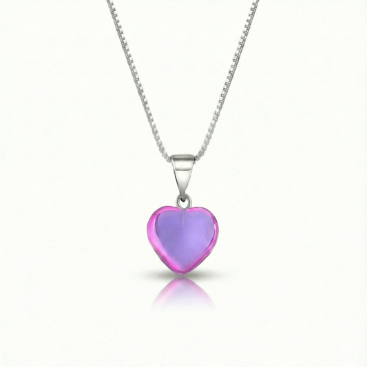 Small Crystal Heart Pendant crafted with sterling silver components, this pendant is designed for both quality and style. Includes a 16" sterling silver .7mm box chain with the polished pink pendant.