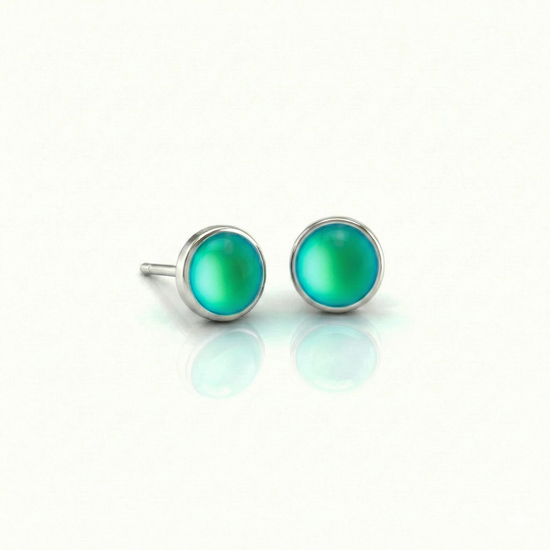 Small Stud Earrings with 5 mm frosted green crystal. Designed with comfortable backs, these earrings ensure a secure fit.