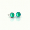 Small Stud Earrings with 5 mm frosted green crystal. Designed with comfortable backs, these earrings ensure a secure fit.