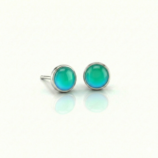 Small Stud Earrings with 5 mm polished green crystal. Designed with comfortable backs, these earrings ensure a secure fit.