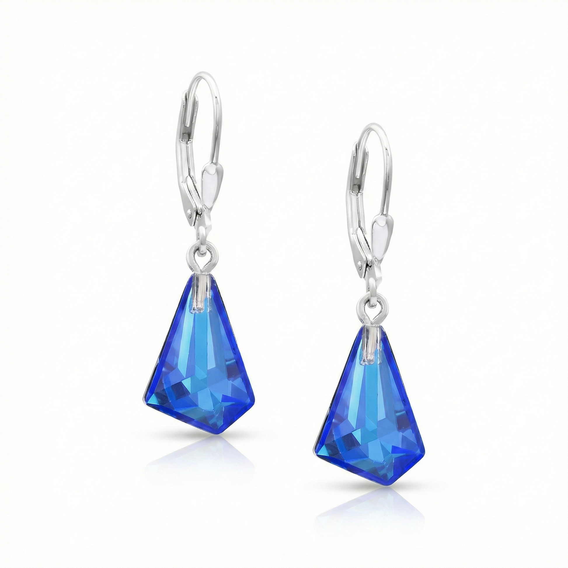 Small Triangle Glacier Crystal Earrings, these iridescent, geometric designs are truly eye-catching and are inspired by the unique form of polished blue sublime glaciers. Crafted with high-quality sterling silver components.