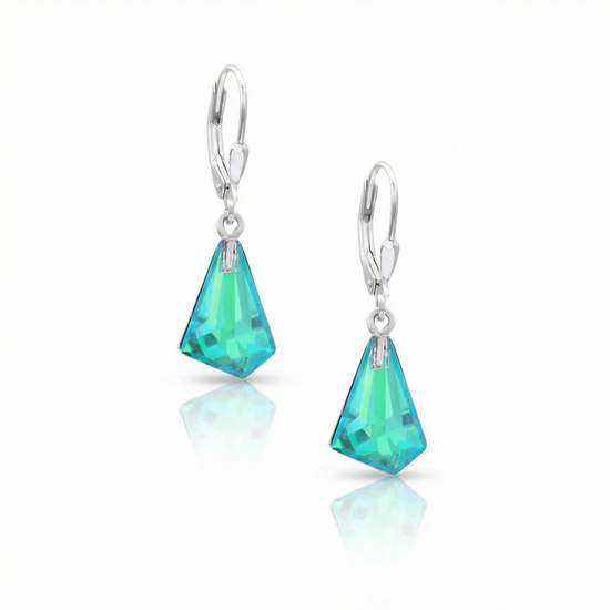 Small Triangle Glacier Crystal Earrings, these iridescent, geometric designs are truly eye-catching and are inspired by the unique form of polished green sublime glaciers. Crafted with high-quality sterling silver components.