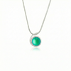 Small Wave Pendant, where it represents the "O" of Ocean Beach, while the surrounding silver symbolizes the "B." The pendant comes with a 1mm sterling silver snake chain, 18" long, with a frosted green stone.