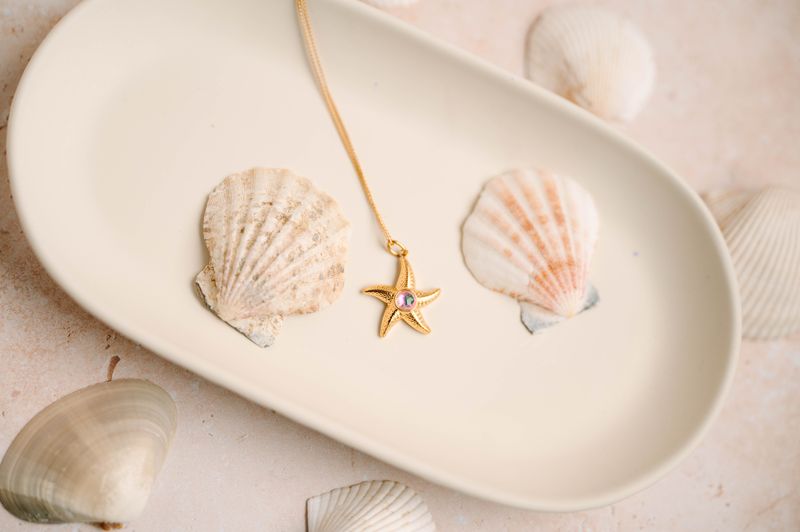  Starfish Necklace, Pendants. Bring a little ocean breeze to your everyday look with this playful starfish pendant—effortlessly beachy, subtly chic, and made to layer or wear solo for an instant dose of seaside charm; a perfect, carefree gift for anyone who loves sun, sand, and style.