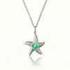 Starfish Necklace featuring a 16"-18" adjustable silver stainless chain with  5mm round green stone.