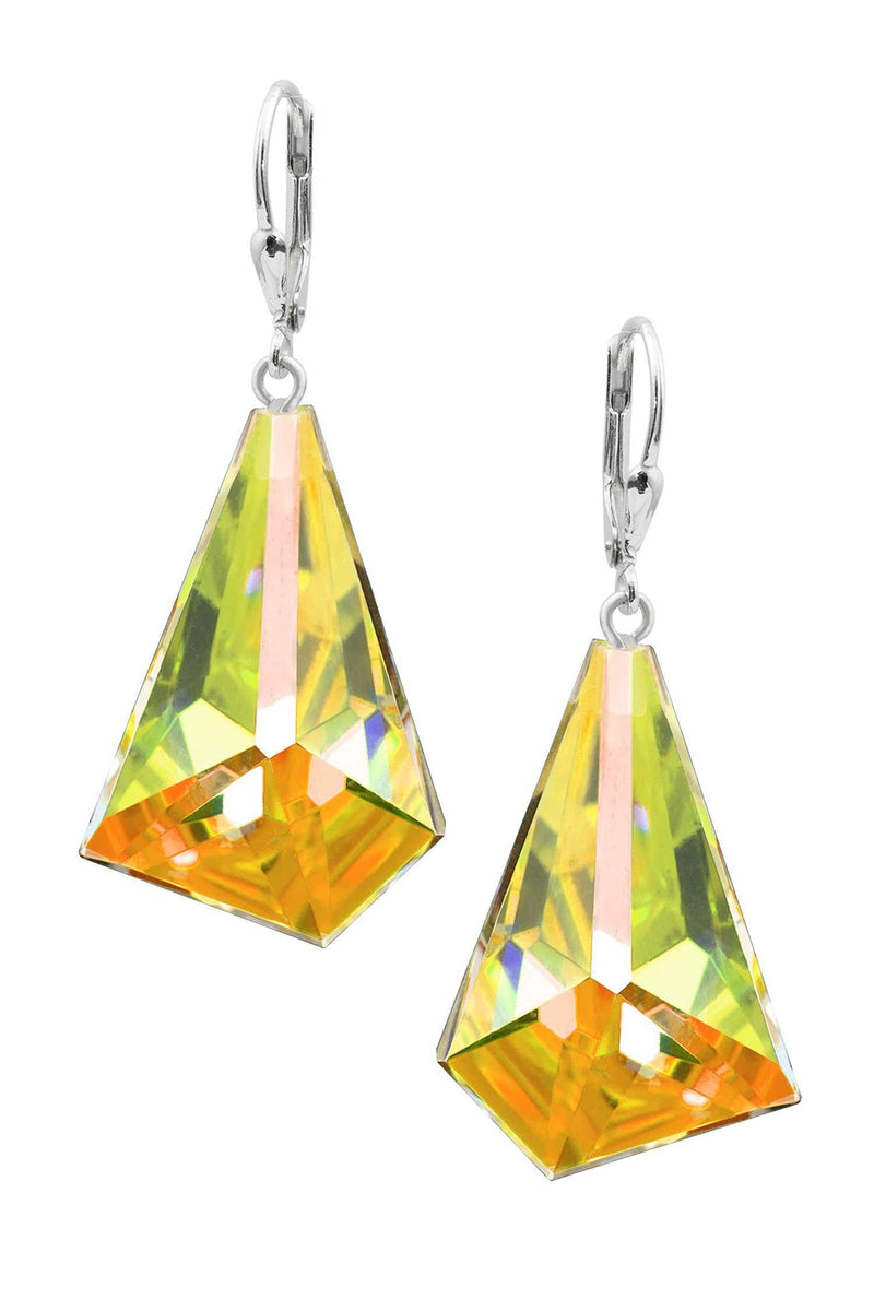 Hand Cut Glacier Triangle Crystal Earrings