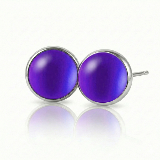 Crystal Stud Earrings with 9mm diameter frosted violet stone, designed with comfort in mind, these earrings feature a secure backing.