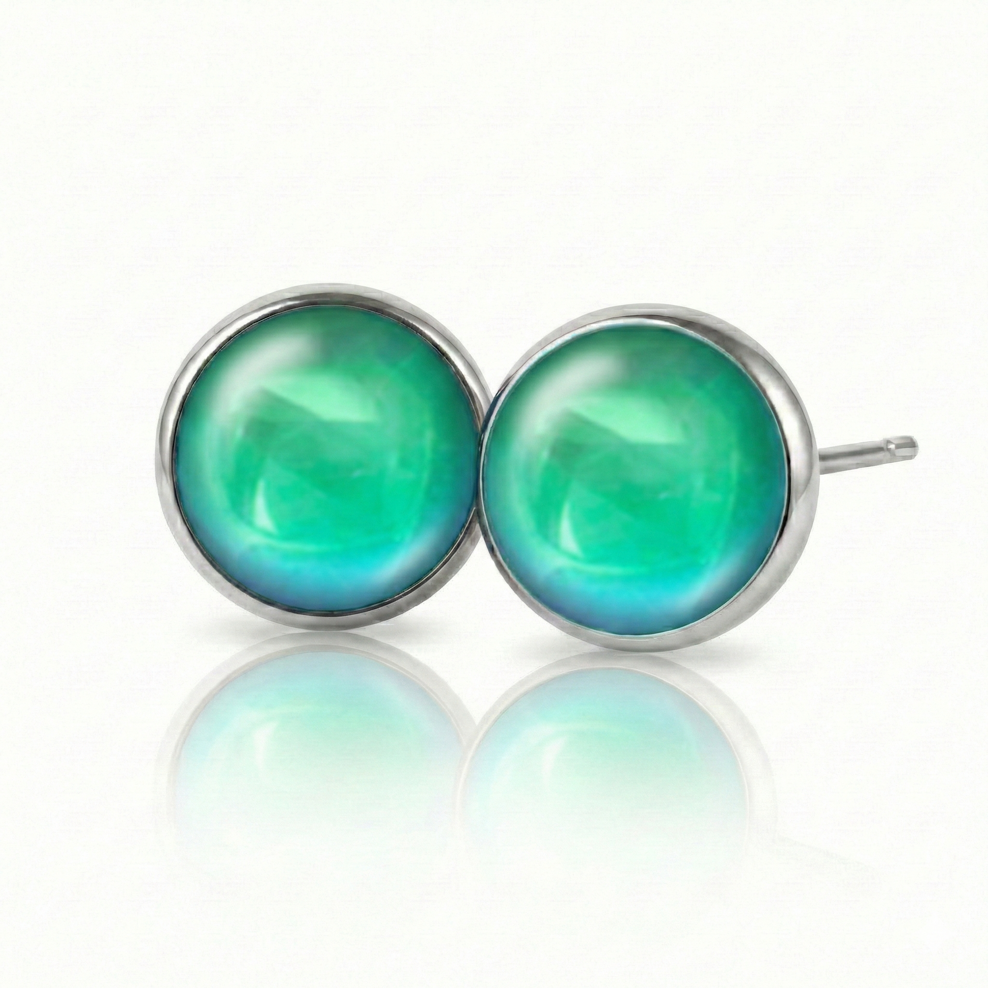 Crystal Stud Earrings with 9mm diameter polished green stone, designed with comfort in mind, these earrings feature a secure backing.