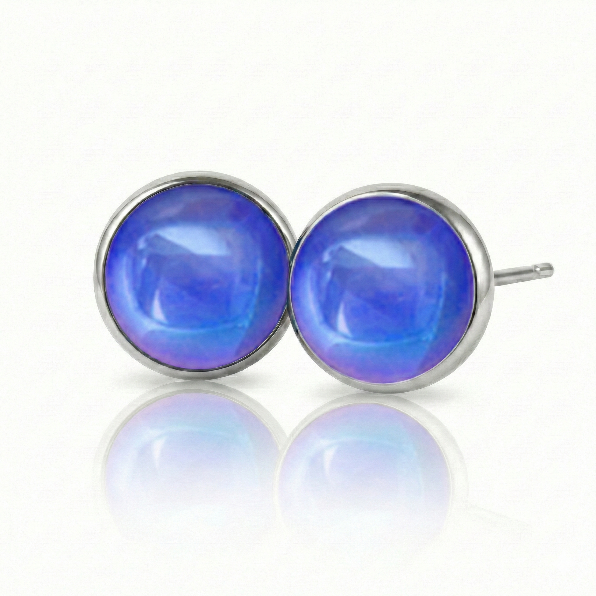 Crystal Stud Earrings with 9mm diameter polished violet stone, designed with comfort in mind, these earrings feature a secure backing.