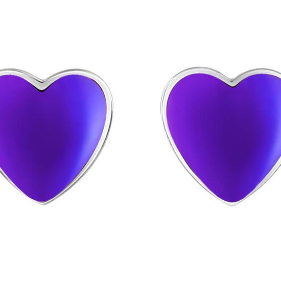 Stud Heart Earrings featuring a stunning 7mm frosted violet stone set in .925 sterling silver posts.