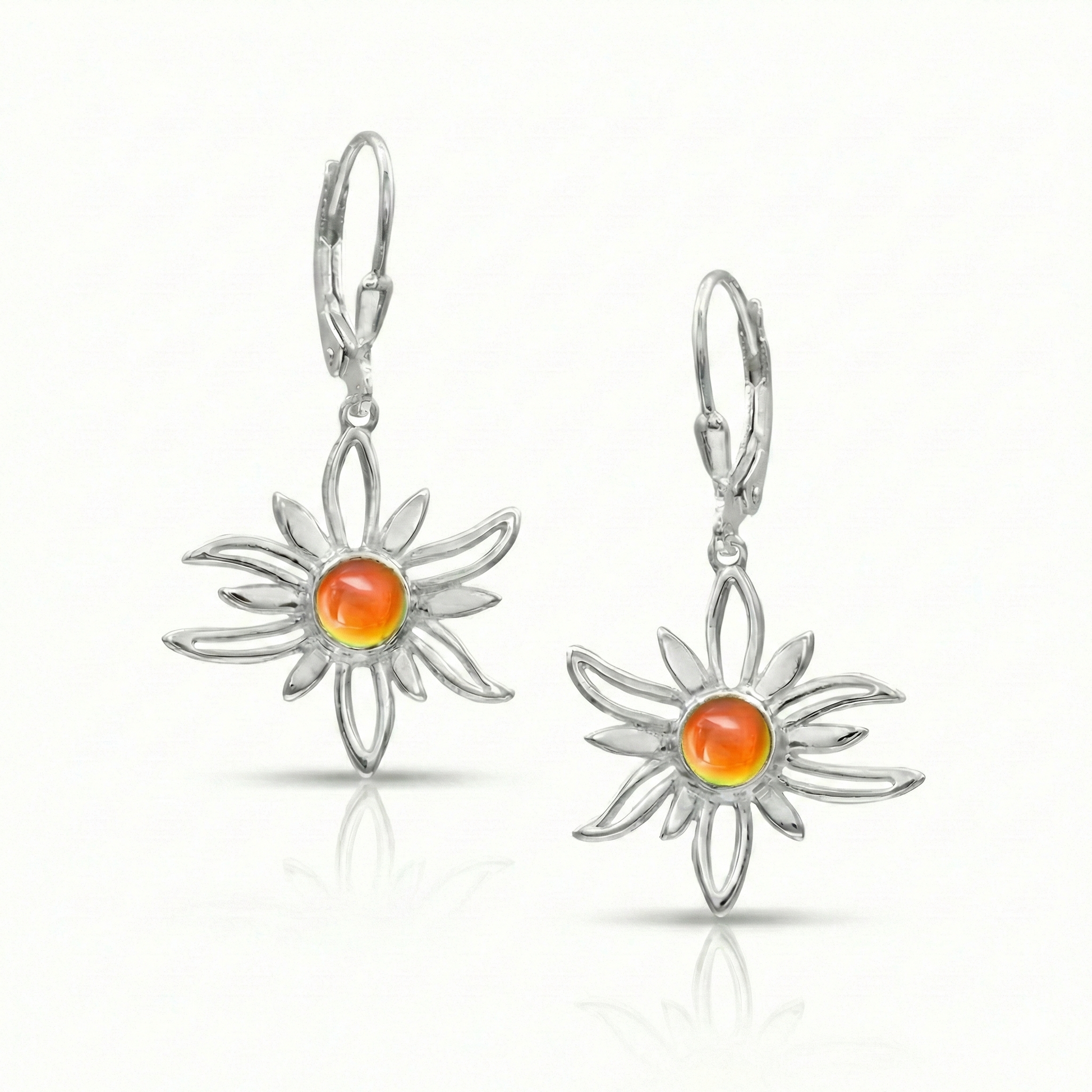 Sun Earrings . featuring a stunning 5mm round polished fire crystal set in high-quality sterling silver components, this pendant beautifully captures the essence of the sun.