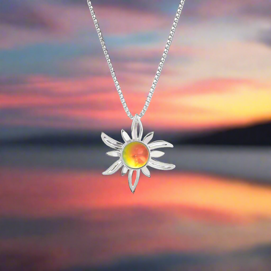 Sun Pendant crafted with high-quality sterling silver components, the polished fire pendant comes complete with an 18" sterling silver .7mm box chain.