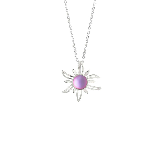 Sun Pendant crafted with high-quality sterling silver components, the frosted pink pendant comes complete with an 18" sterling silver .7mm box chain.