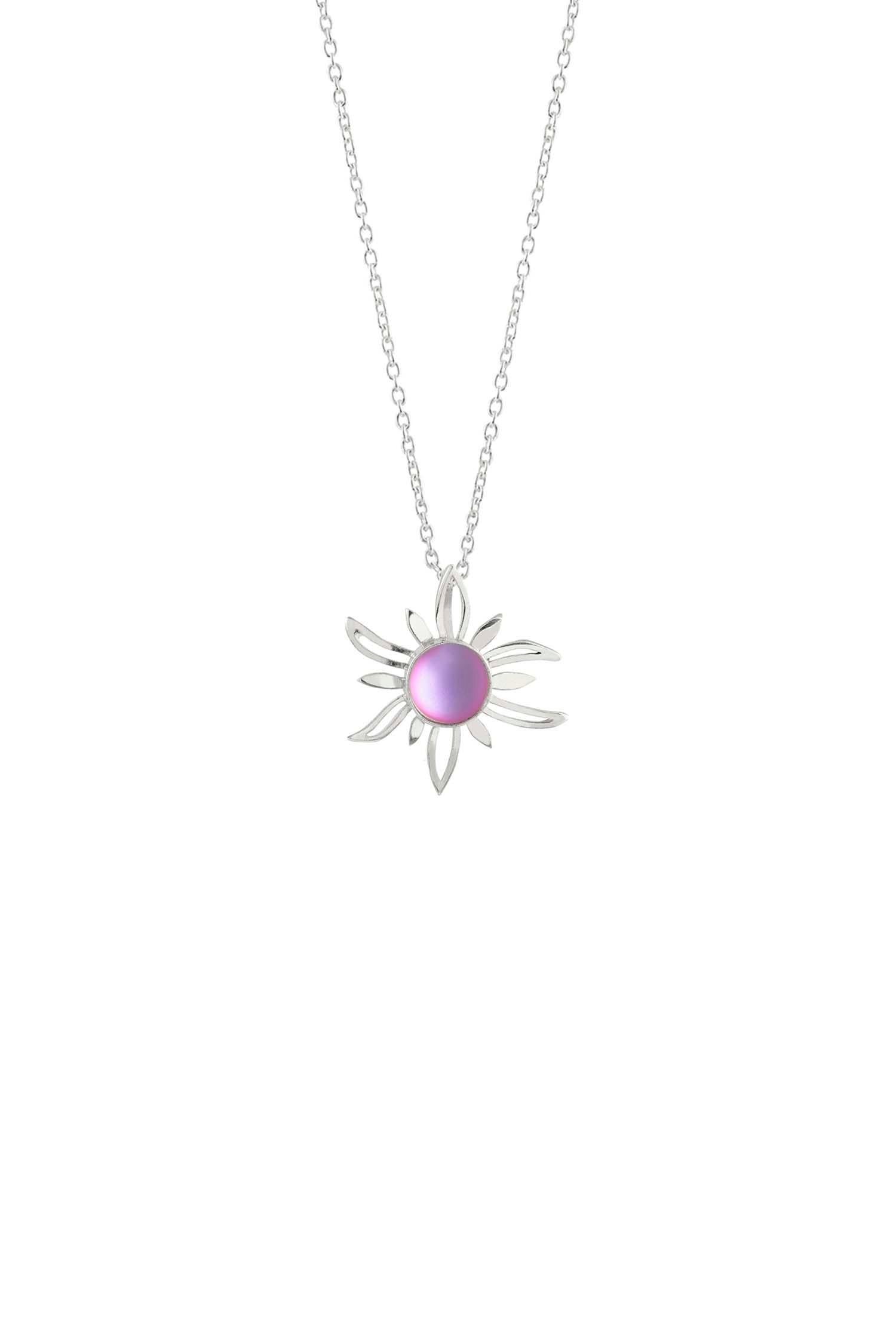 Sun Pendant crafted with high-quality sterling silver components, the frosted pink pendant comes complete with an 18" sterling silver .7mm box chain.