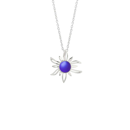 Sun Pendant crafted with high-quality sterling silver components, the frosted violet pendant comes complete with an 18" sterling silver .7mm box chain.