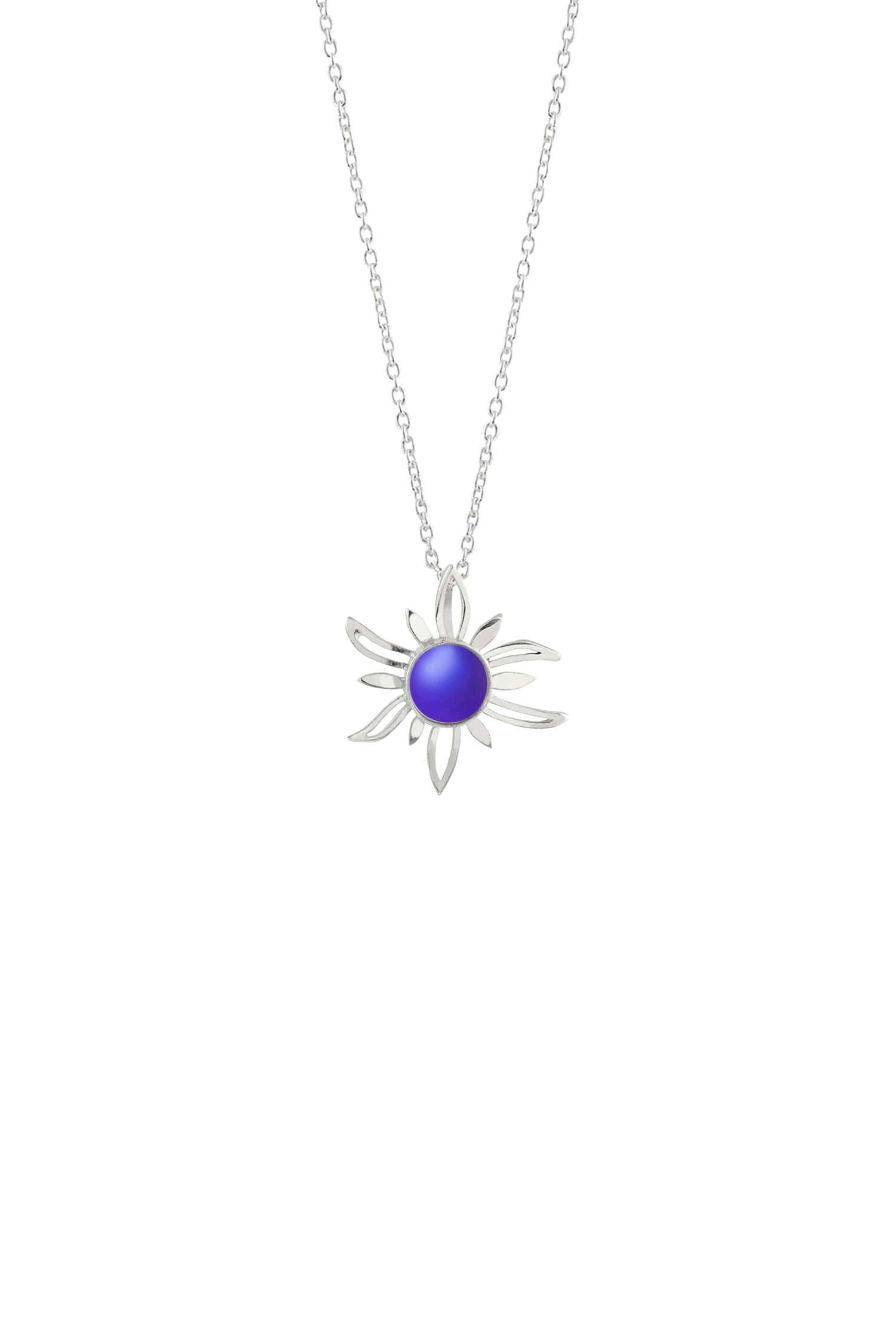 Sun Pendant crafted with high-quality sterling silver components, the frosted violet pendant comes complete with an 18" sterling silver .7mm box chain.