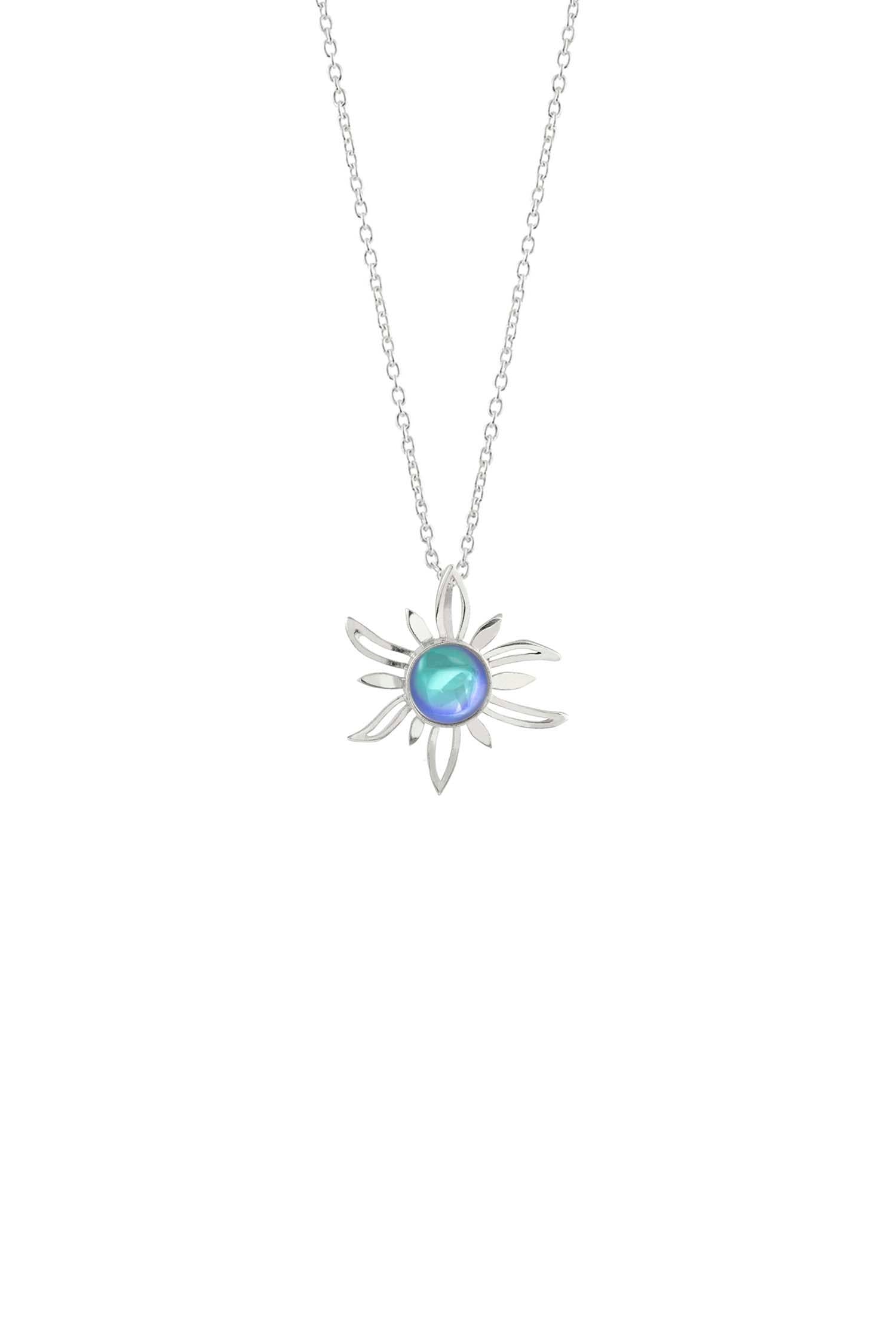 Sun Pendant crafted with high-quality sterling silver components, the polished aqua pendant comes complete with an 18" sterling silver .7mm box chain.