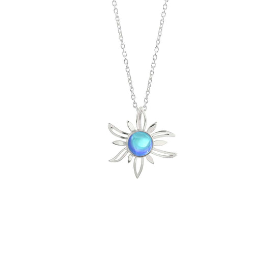 Sun Pendant crafted with high-quality sterling silver components, the polished blue pendant comes complete with an 18" sterling silver .7mm box chain.