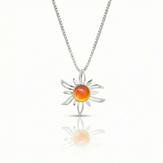 Sun Pendant crafted with high-quality sterling silver components, the polished fire pendant comes complete with an 18" sterling silver .7mm box chain.