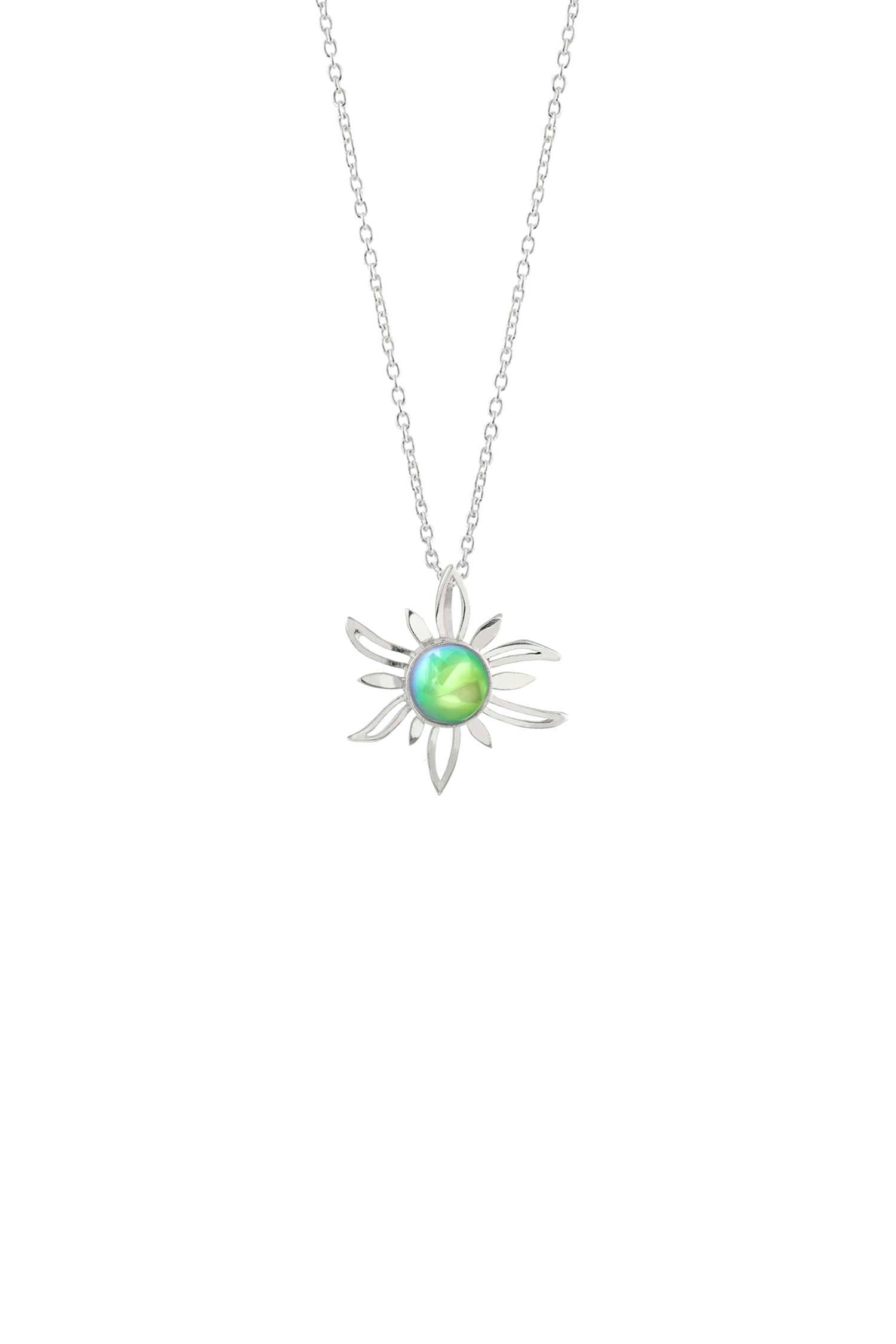 Sun Pendant crafted with high-quality sterling silver components, the polished green pendant comes complete with an 18" sterling silver .7mm box chain.